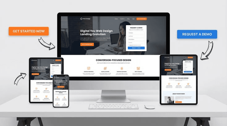 Exemplo de um site profissional responsivo em computador, tablet e telemóvel